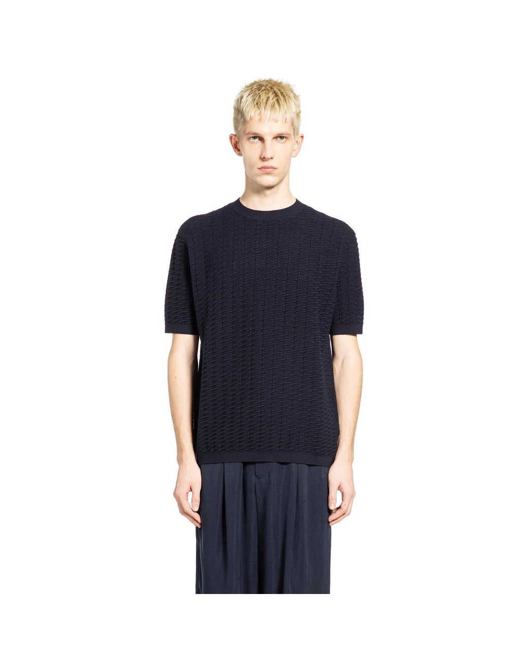 Giorgio Armani Blue Virgin Wool T-Shirt for men