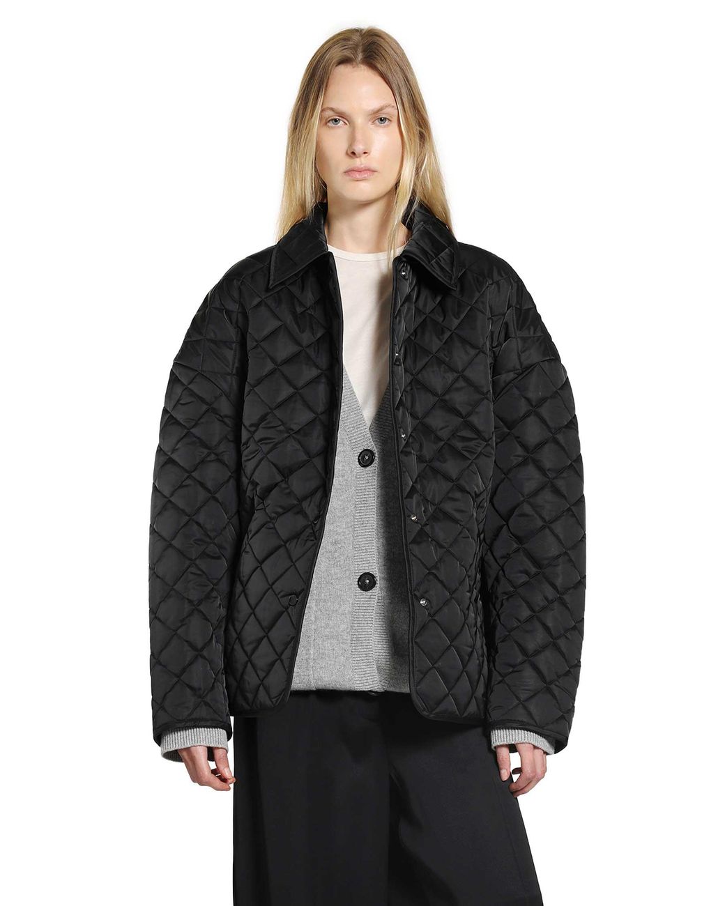 Totême Black Oversized Quilted Bomber Jacket