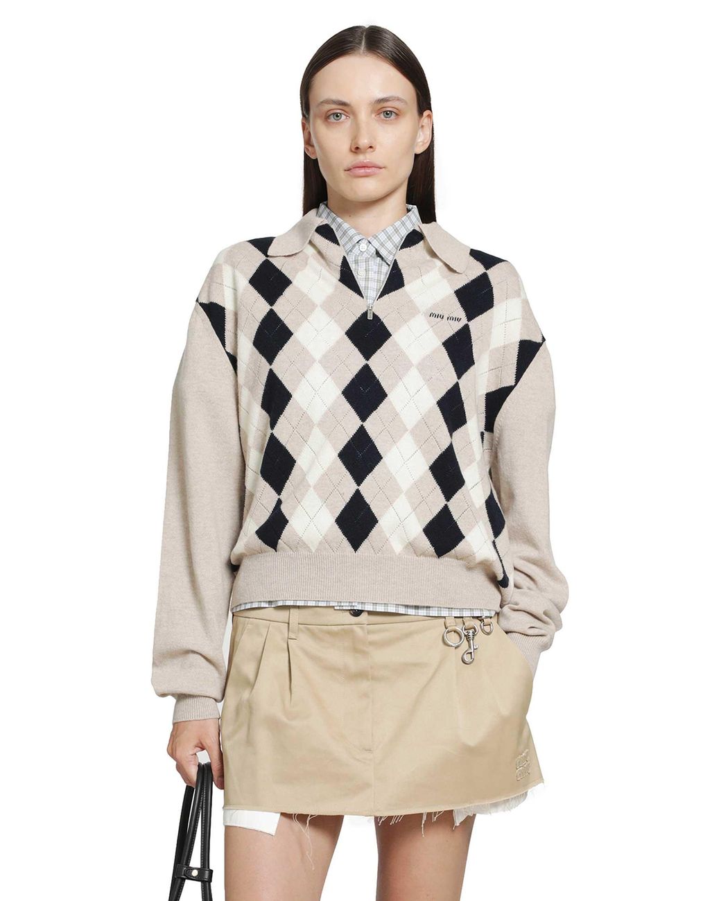 Miu Miu Metallic Cashmere Polo Sweater