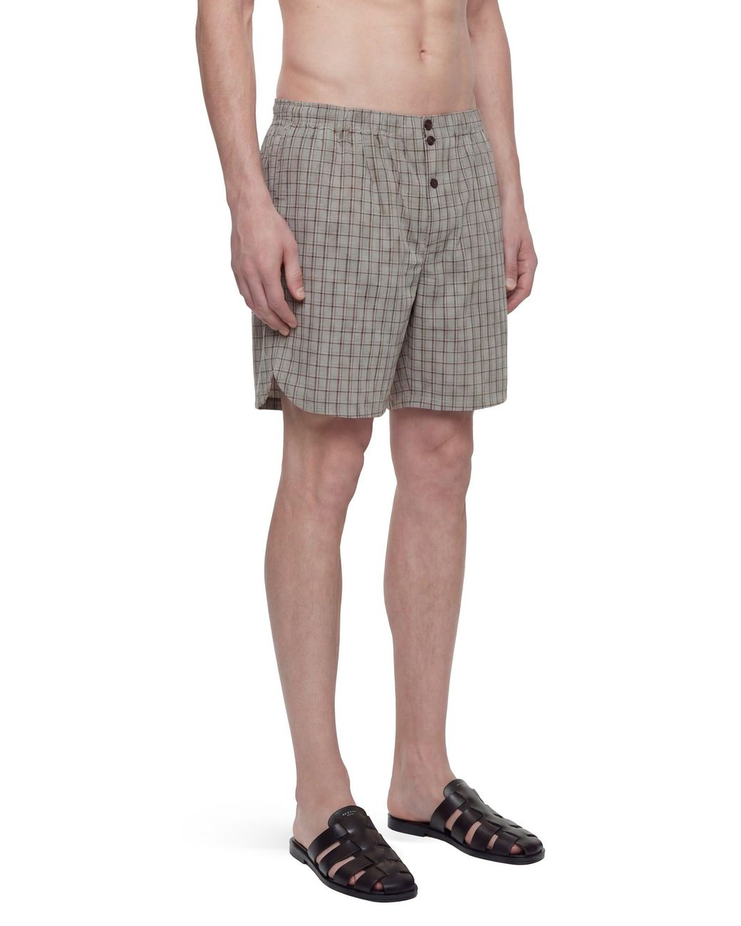 Hed Mayner Gray Viscose Linen Check Shorts for men