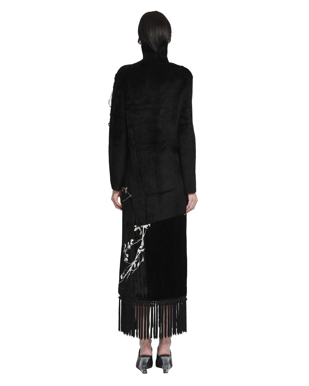YA YI Black Mantra Fringe Turtleneck Sweater