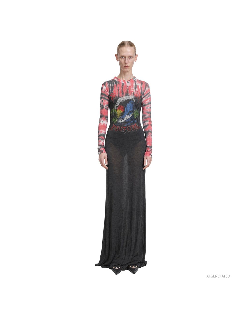 Balenciaga Black Extreme Tie Dye Long Sleeve Dress
