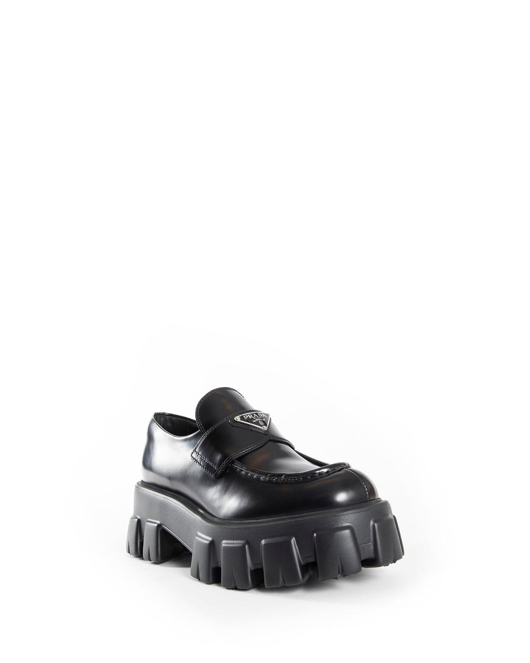 Prada Black Brushed Leather Monolith Loafers