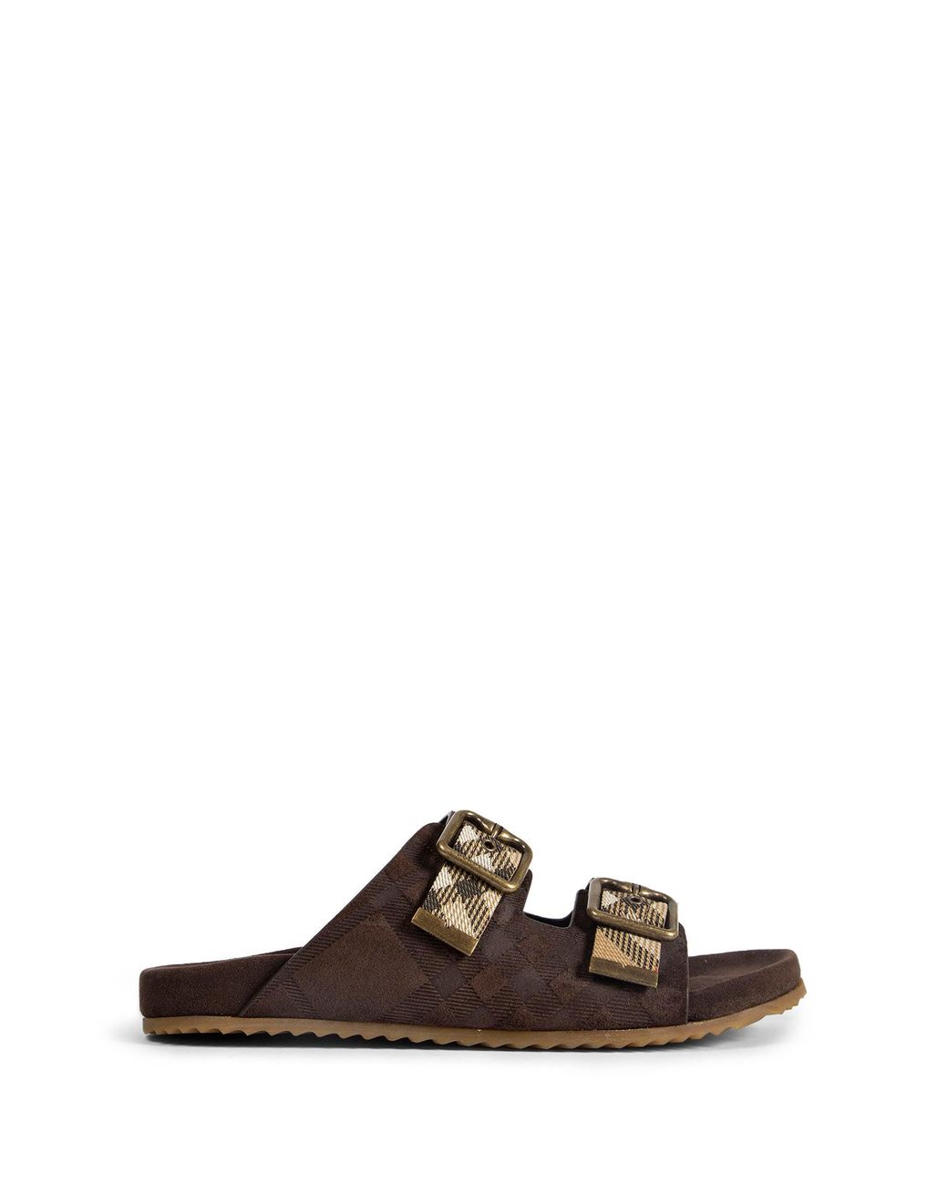 Burberry Brown Double Bouckle Checked Sandals