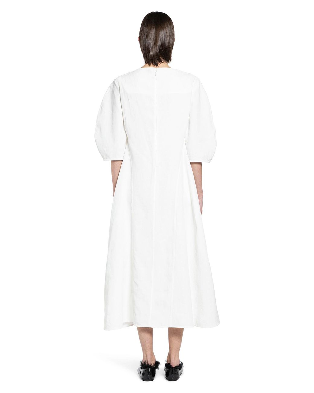 Jil Sander White Rounded-Sleeved Linen Dress