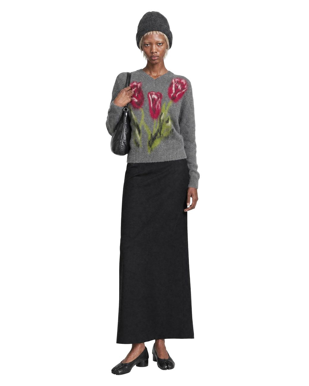 Maison Margiela Red Brushed Alpaca V-Neck Sweater