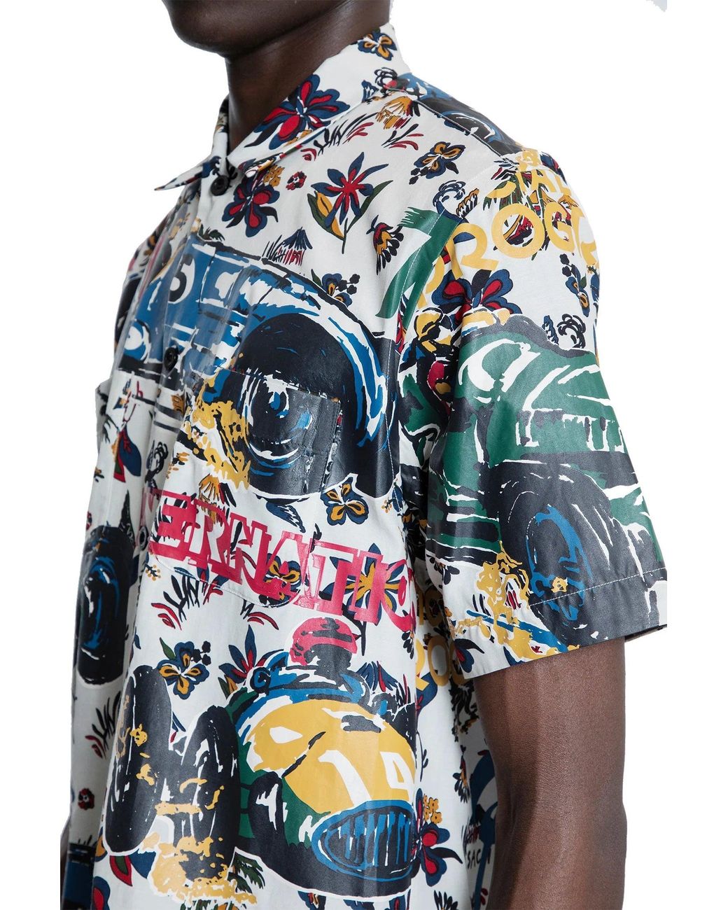 Sacai Black Car Race/Tropical Print T-Shirt for men