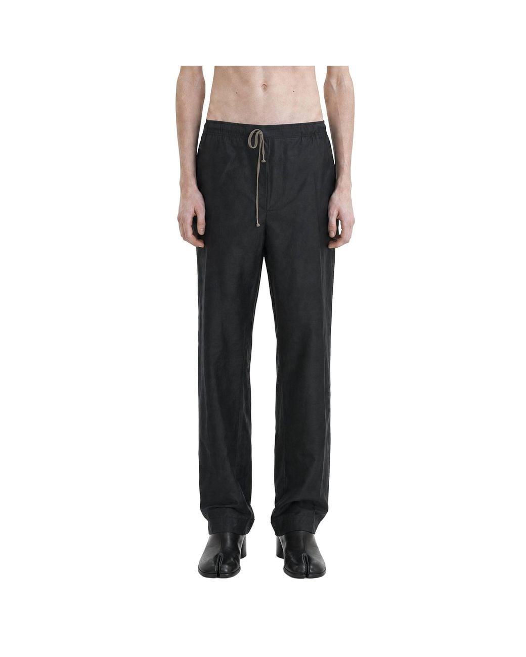 Maison Margiela Black Cotton Nylon Silk Drawstring Trousers for men