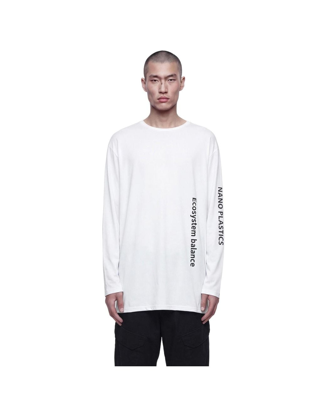 Yohji Yamamoto White D-Neckline Long Sleeve T-Shirt for men