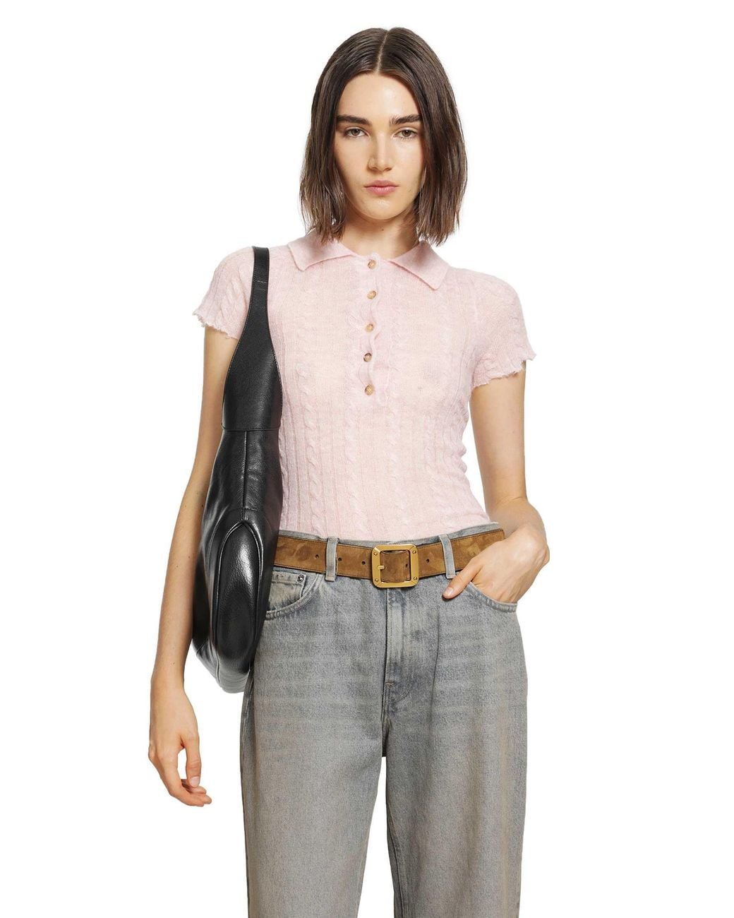 Haikure Gray Laurie Semi-Sheer Polo Shirt