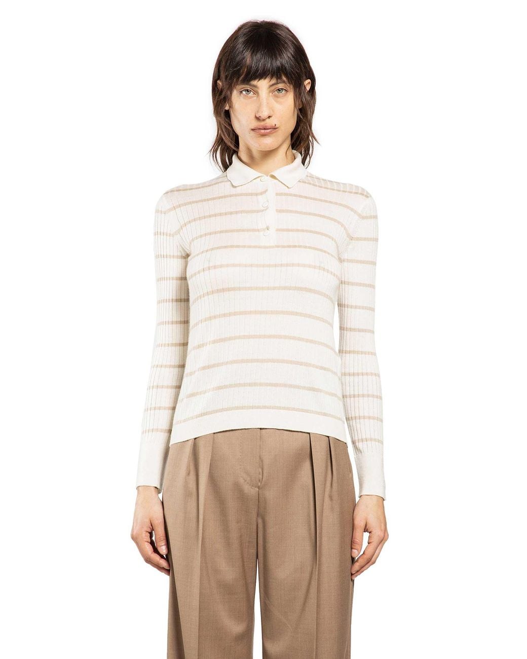 Max Mara Natural Striped Cashmere Silk Polo