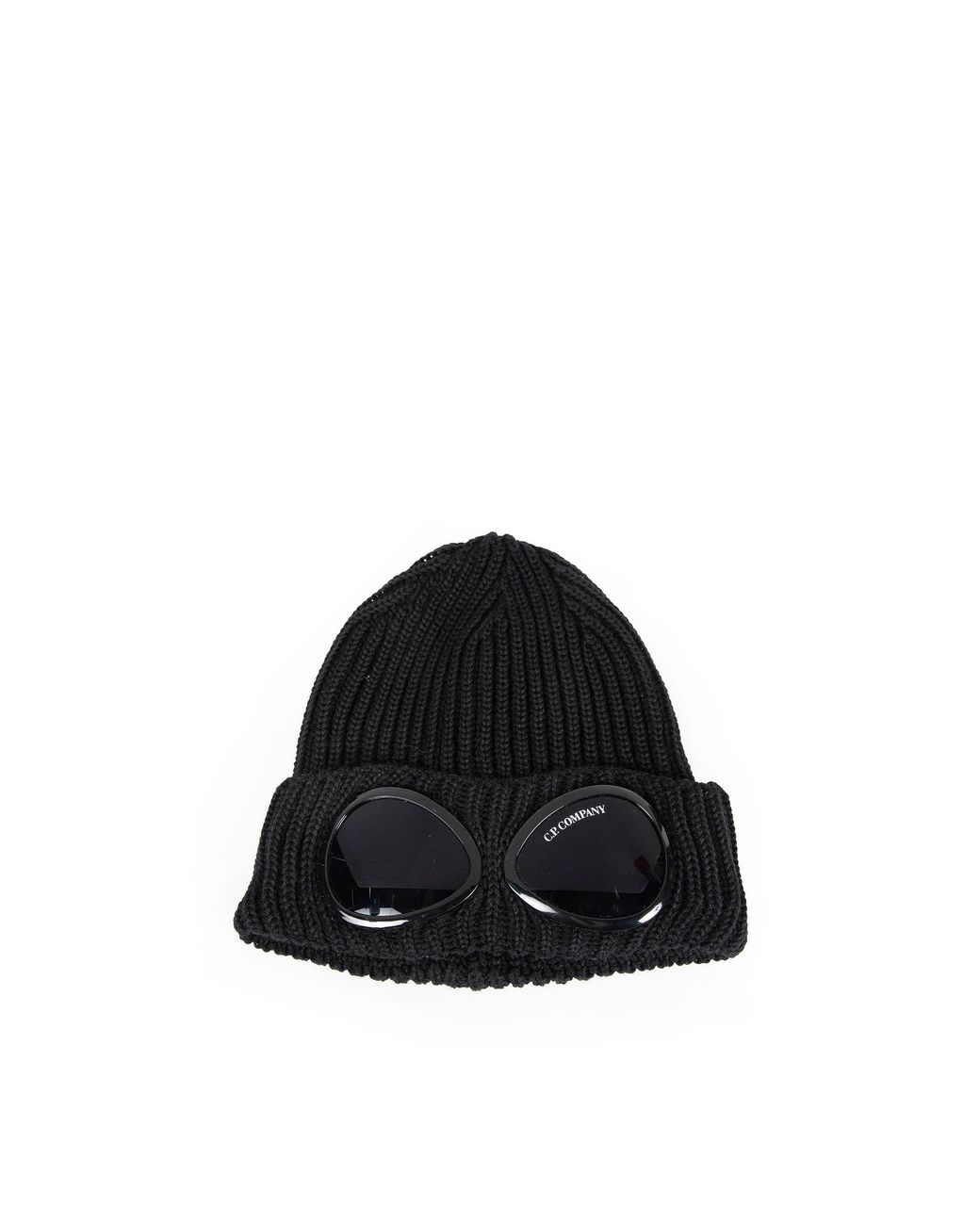 C P Company Black Wool Ribbed Beanie for men