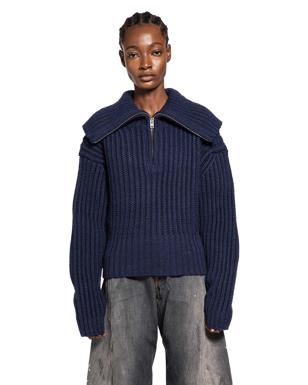 Acne Studios ネイビー クロップドニット acne-Blue-Wool-Half-Zip-