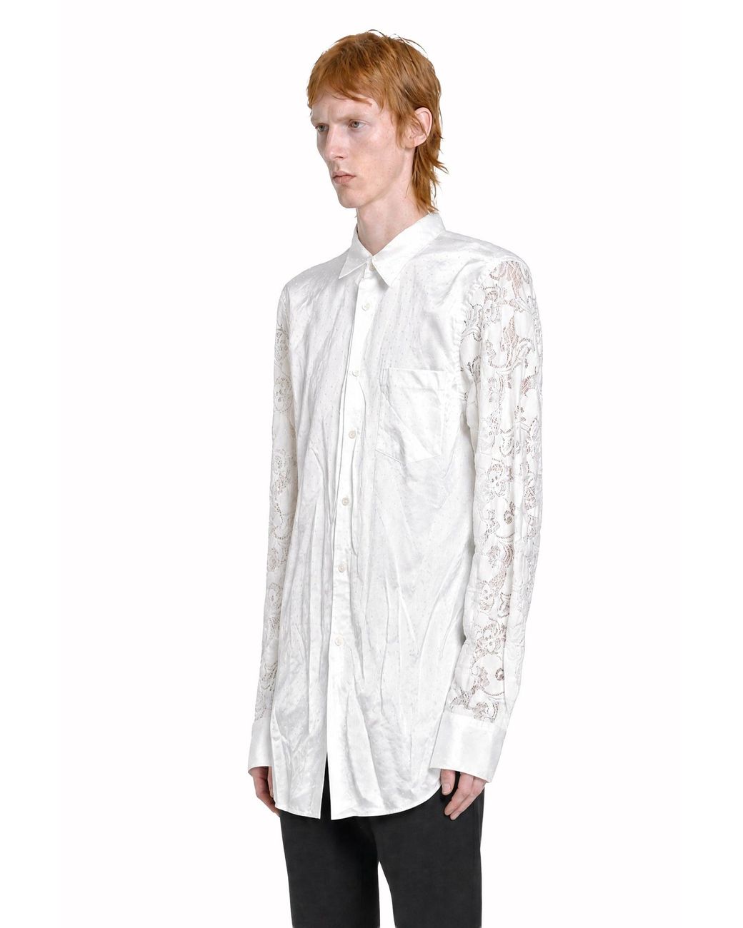 Comme des Garçons White Dotted Satin And Lace Pocket Shirt for men