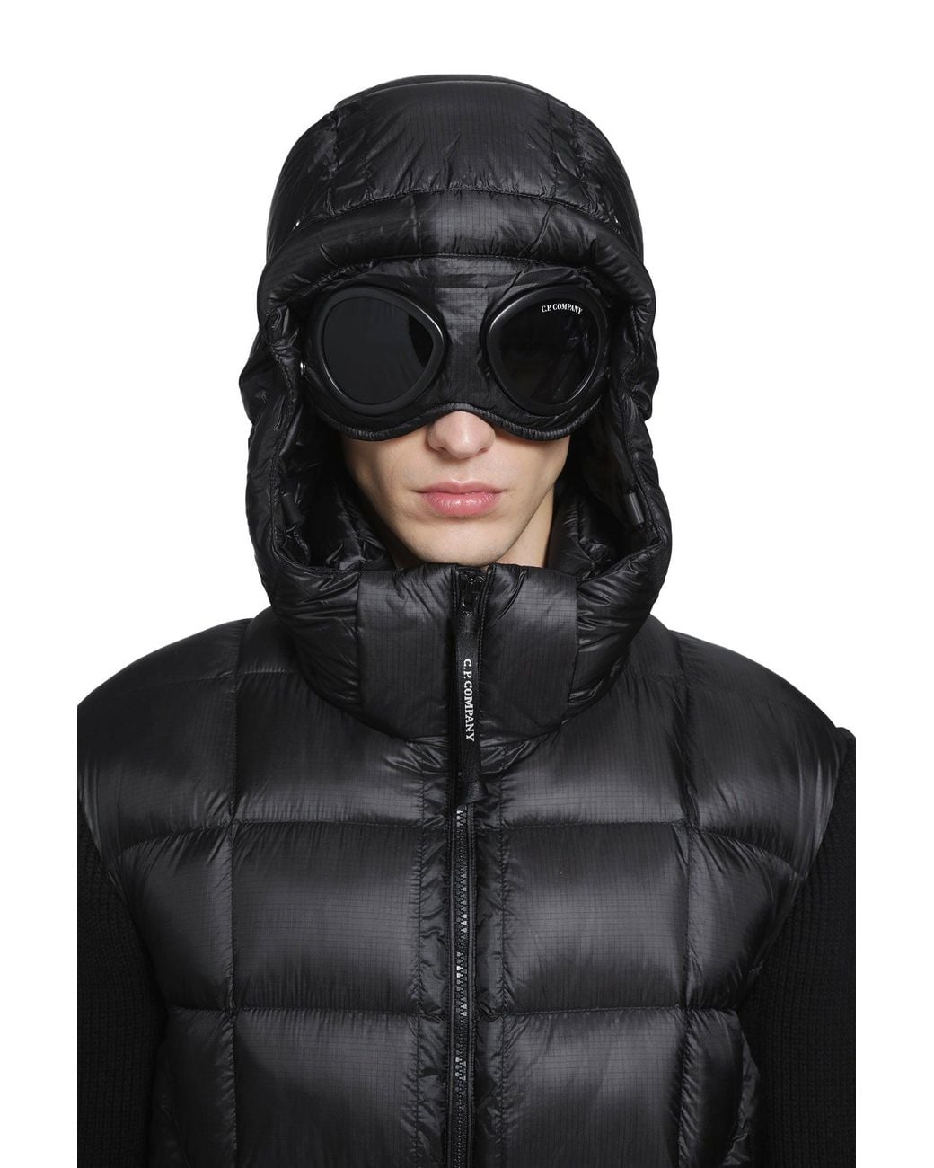 C P Company Black Merino Wool Mixed Goggle Sweater for men