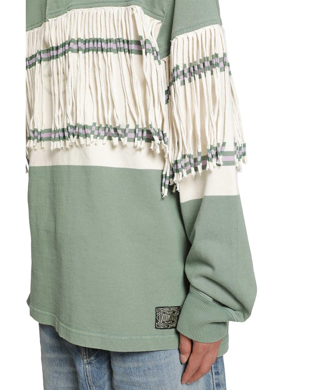 Kapital Green Panel Stripe Jersey Fringed Rugby Polo for men