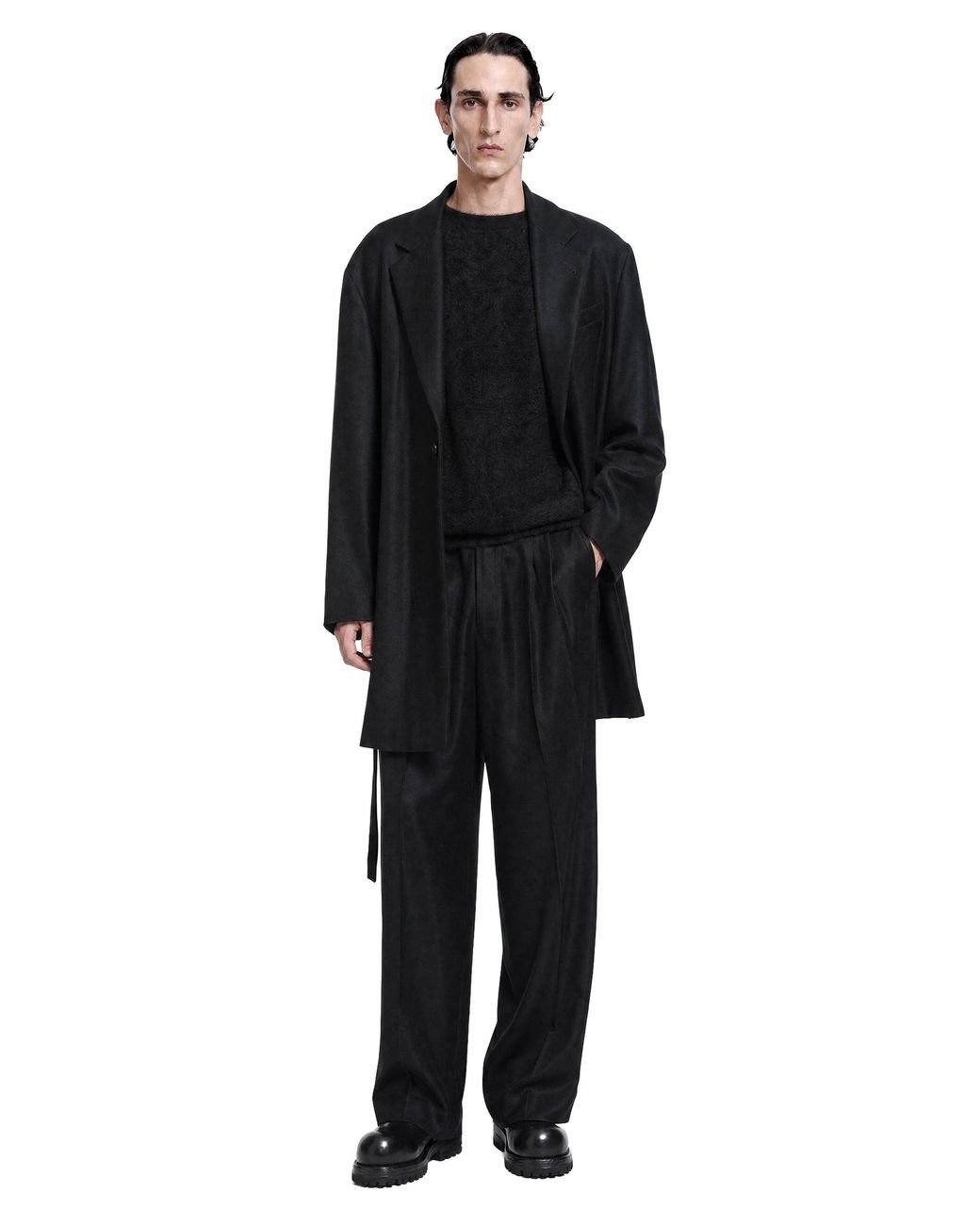 Ssstein Black Compressed Flannel Wide Trousers for men