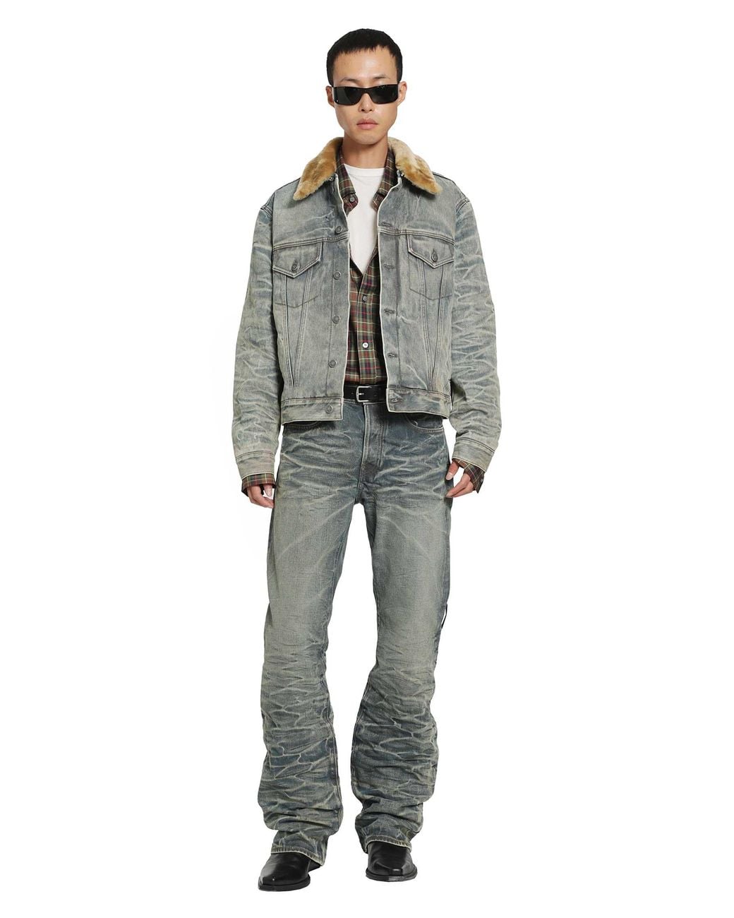 Acne Gray Shearling Collar Denim Jacket for men