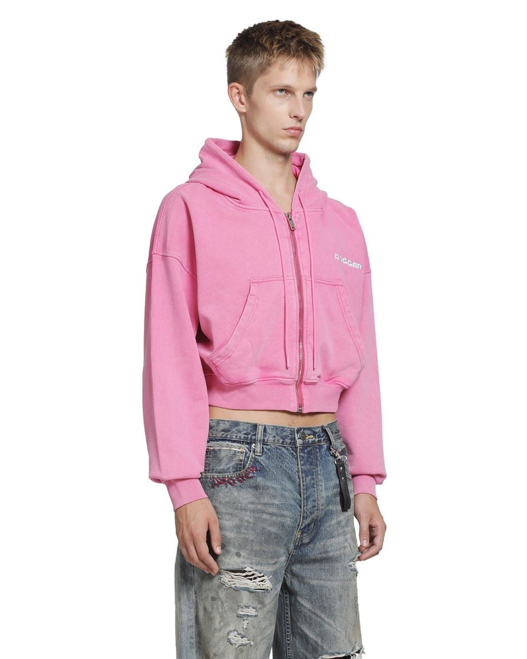 DAGGER Red Cropped Zip-Up Hoodie for men