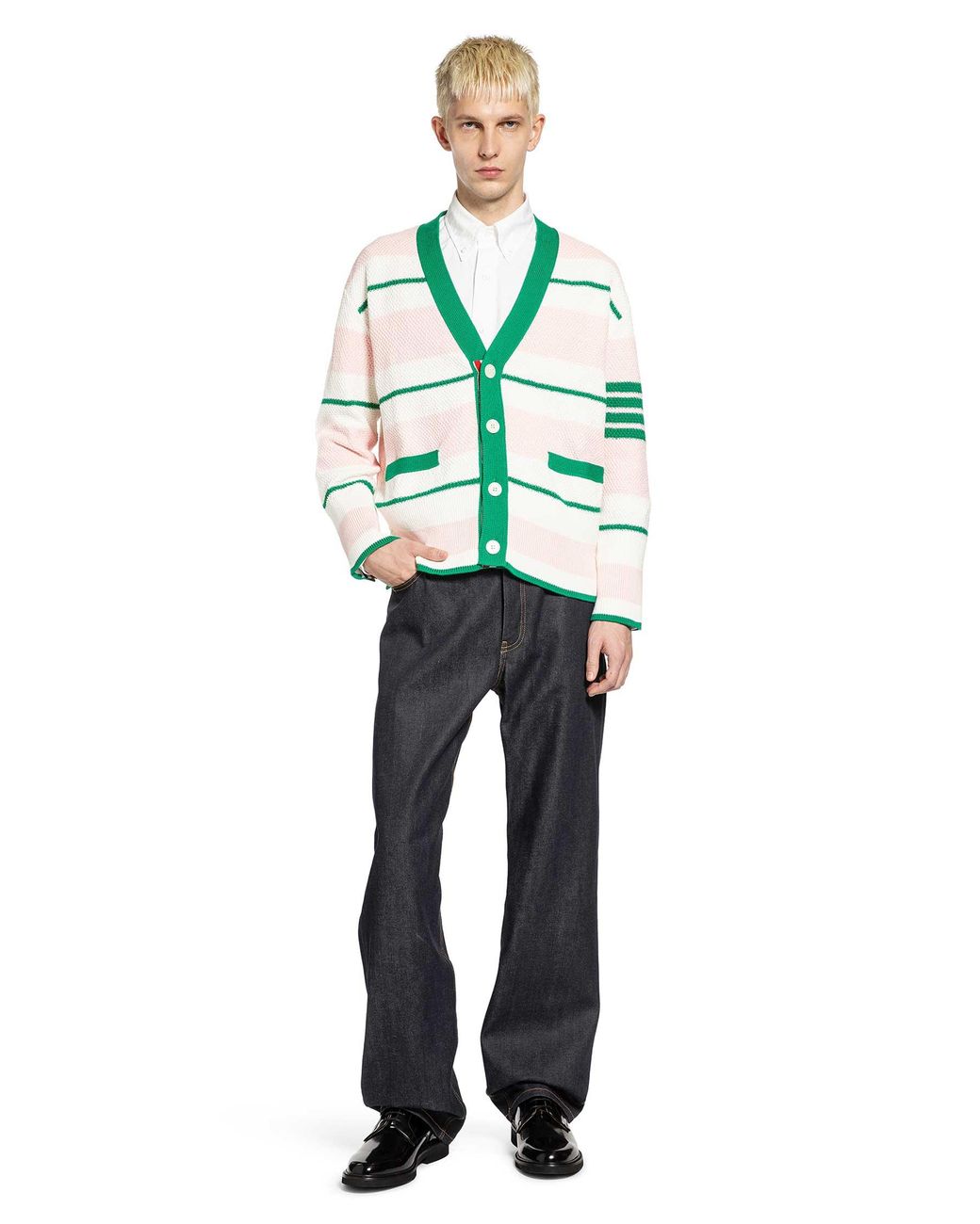 Thom Browne Green Striped Cardigan for men