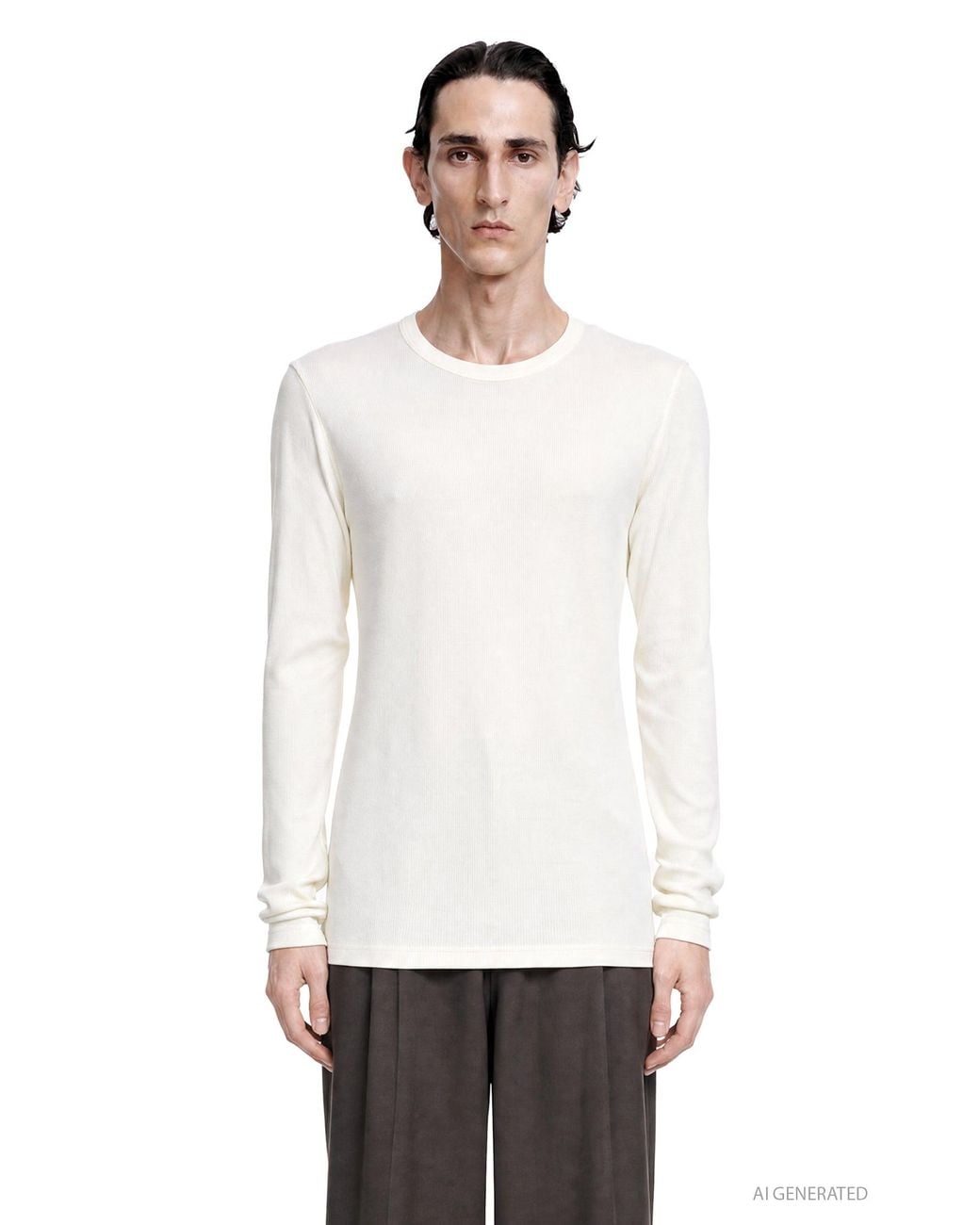Lemaire White Long Sleeve Ribbed Tee for men