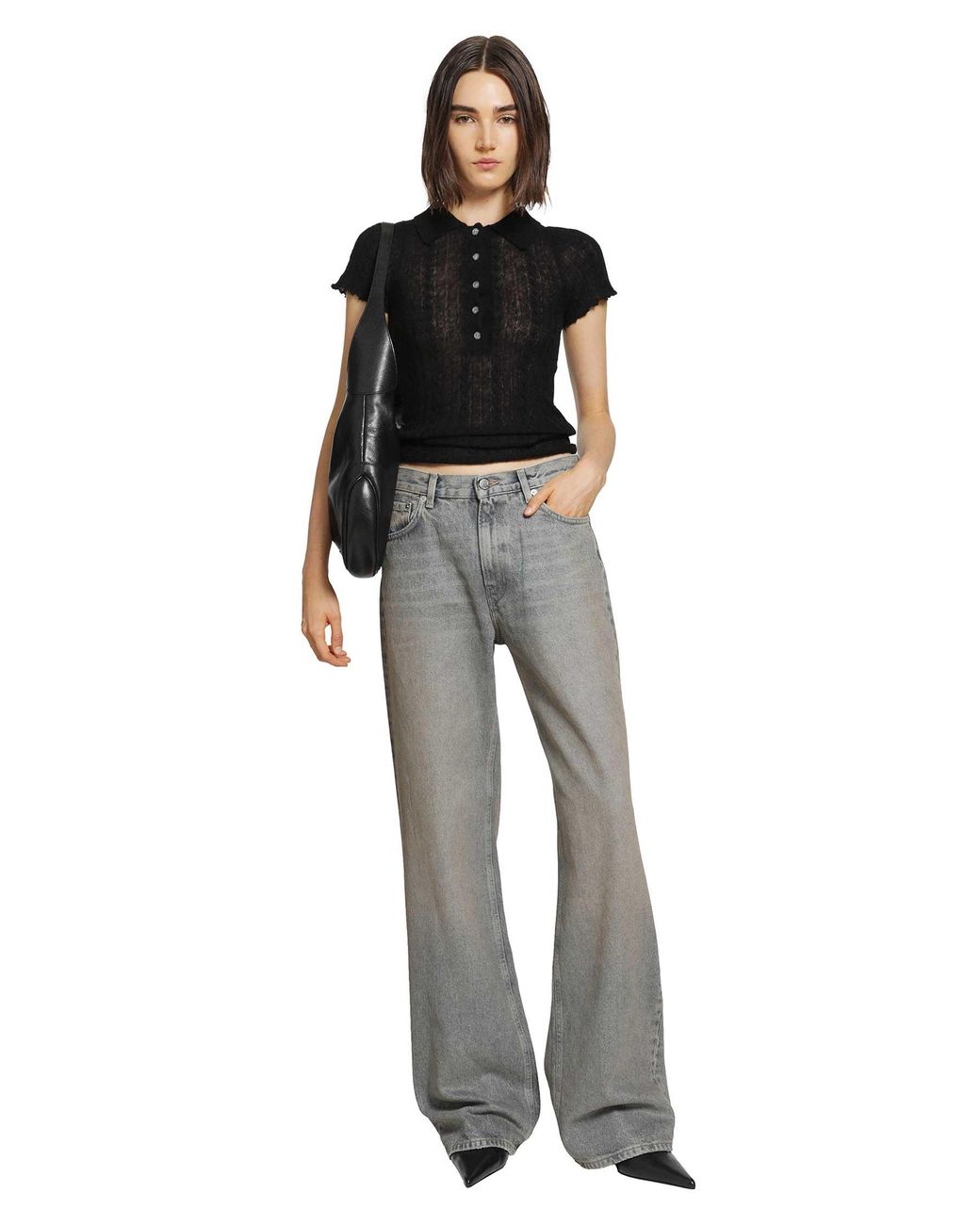 Haikure Black Laurie Semi-Sheer Polo Shirt
