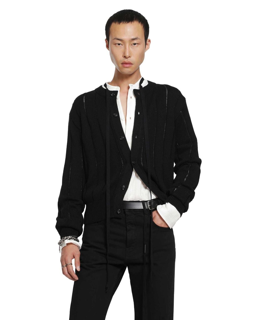 Ann Demeulemeester Black Natel Brushed Rib Cardigan for men