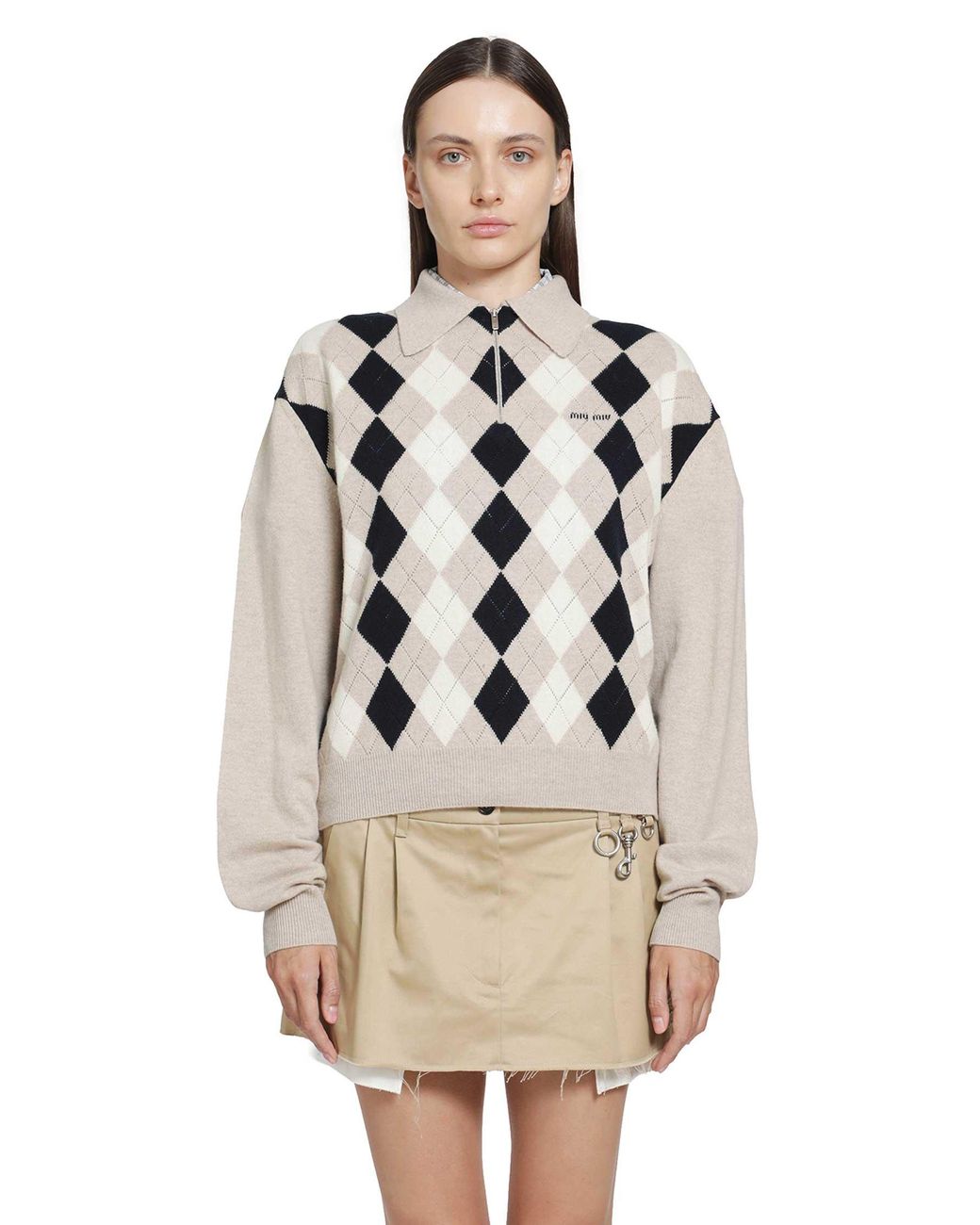 Miu Miu Metallic Cashmere Polo Sweater