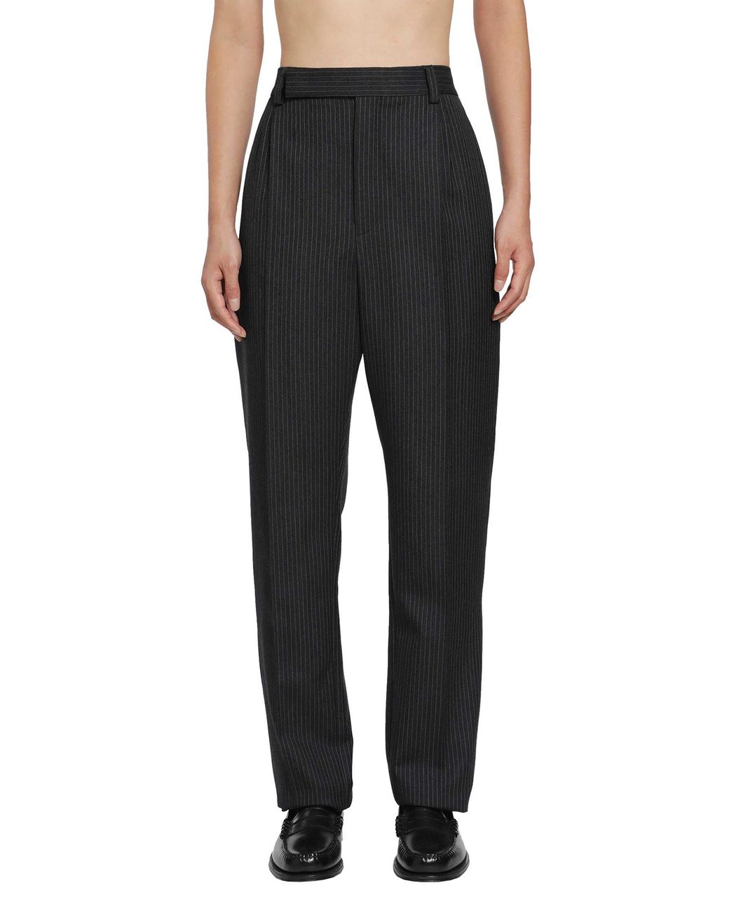 Saint Laurent Black Striped Herringbone Wool Tapered Trousers for men