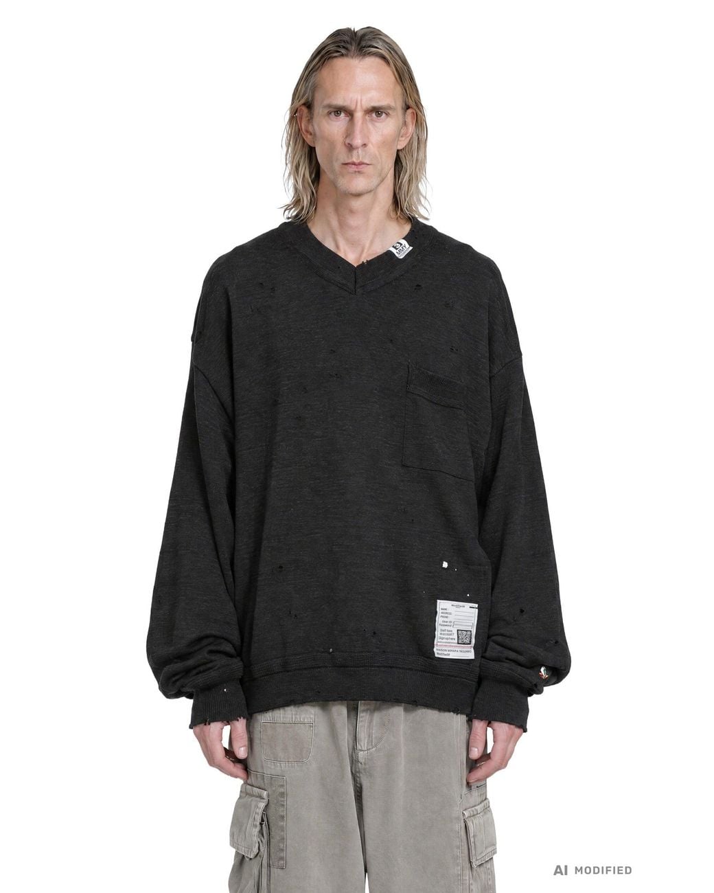 Maison Mihara Yasuhiro Black Distressed Knit Sweater for men