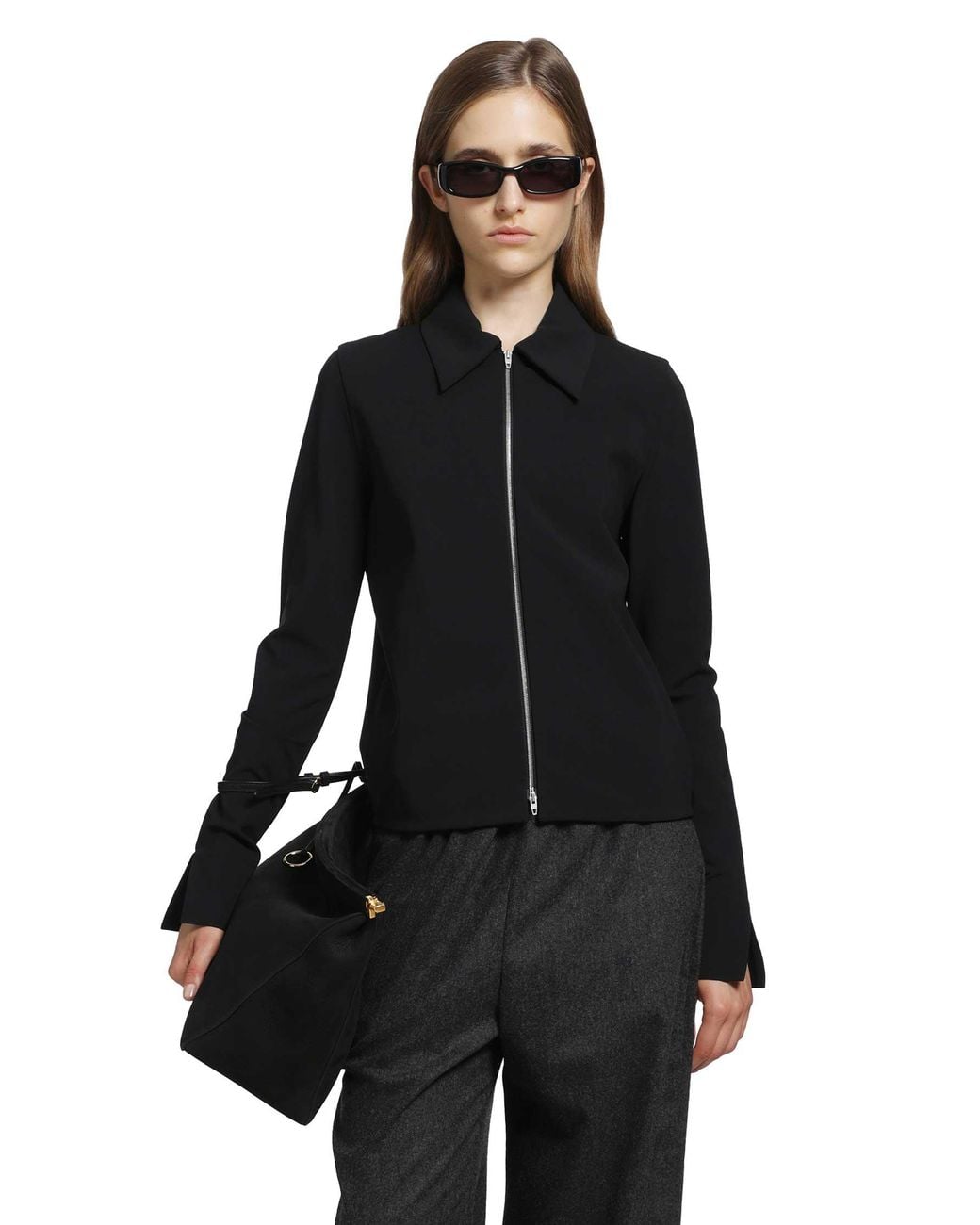 Jil Sander Black Jersey Zip Closure Jacket