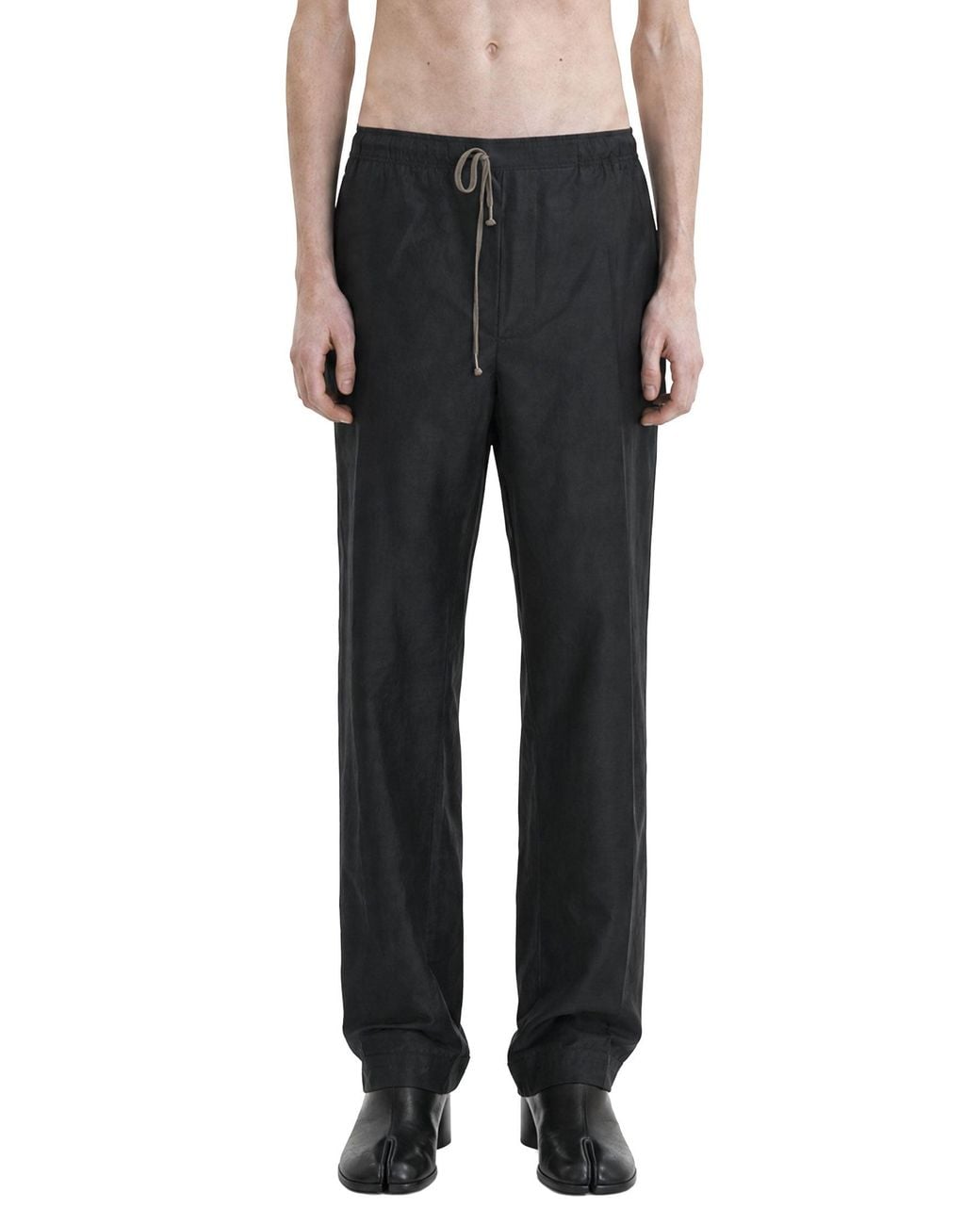 Maison Margiela Black Cotton Nylon Silk Drawstring Trousers for men