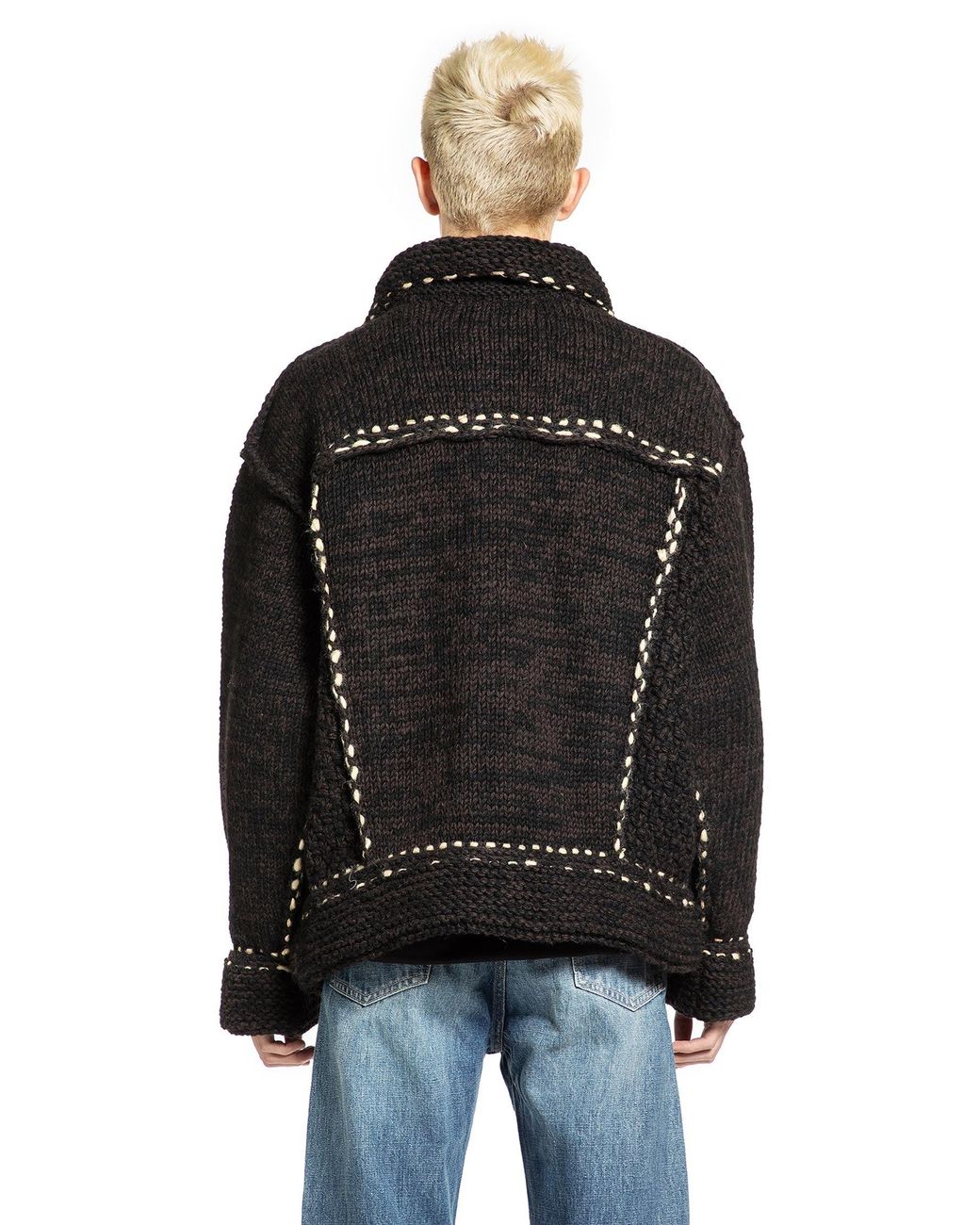 Kapital Black Wool Hand Knit Cowichan G-Jacket for men