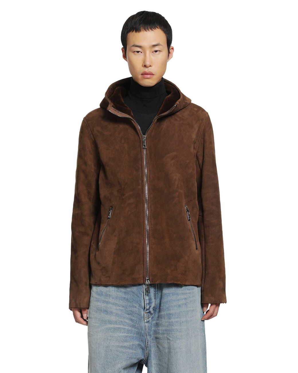 Giorgio Brato Brown Hooded Suede Jacket for men