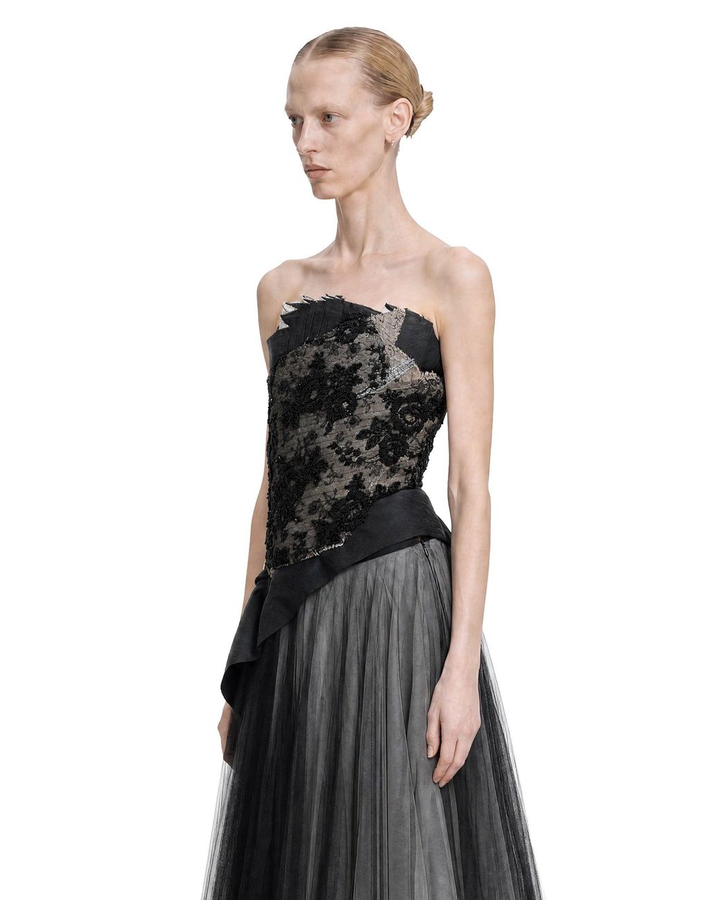 Marc Le Bihan Black Beaded Brocade Corset Top