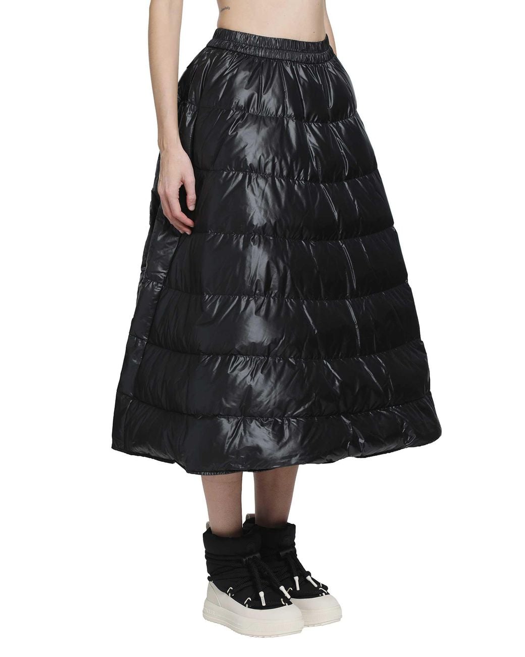 Moncler Black Long Nylon Laqué Down Skirt