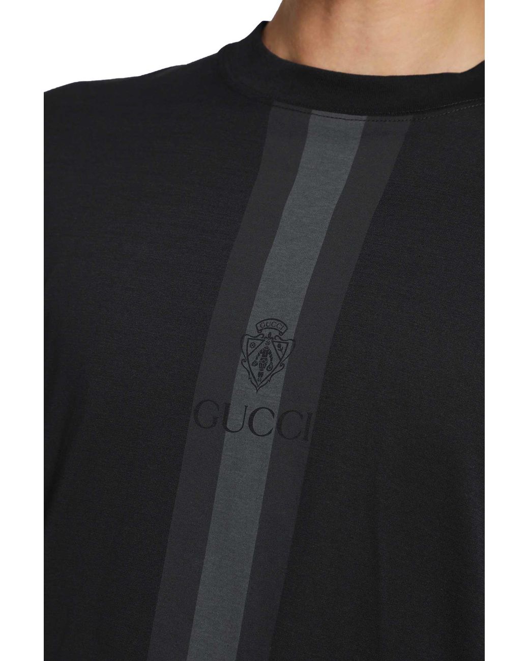Gucci Black Cotton T-Shirt With Muted Web for men