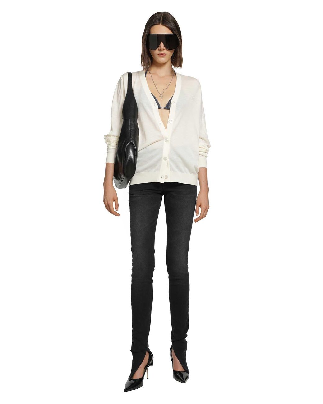 Gucci White Fine Wool Crest Logo Cardigan