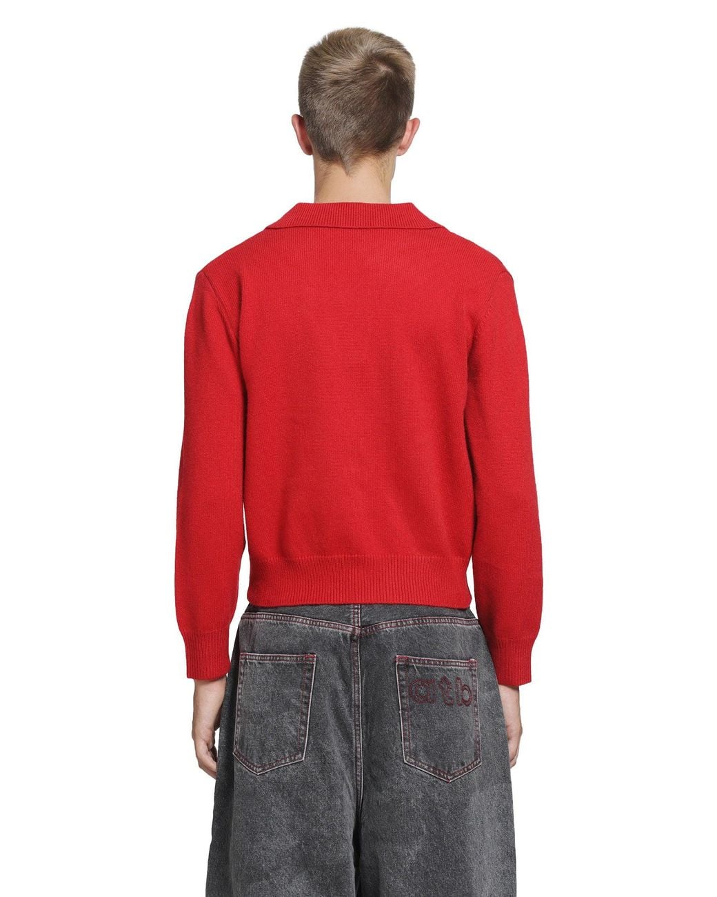 DAGGER Red Croped Knit Polo for men
