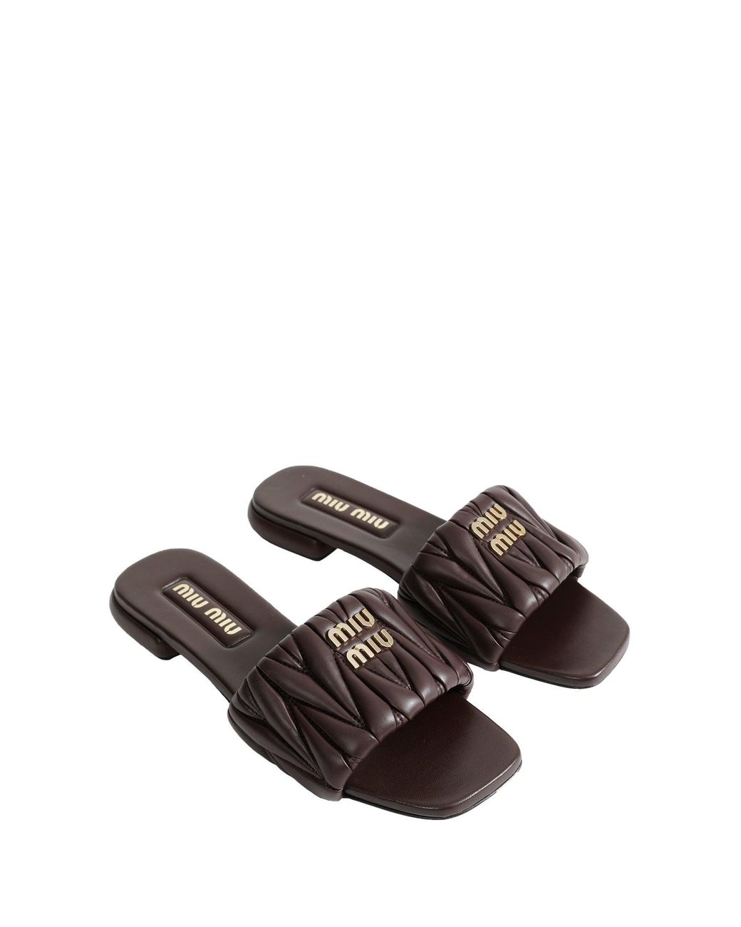 Miu Miu Brown Matelassé Nappa Leather Slides