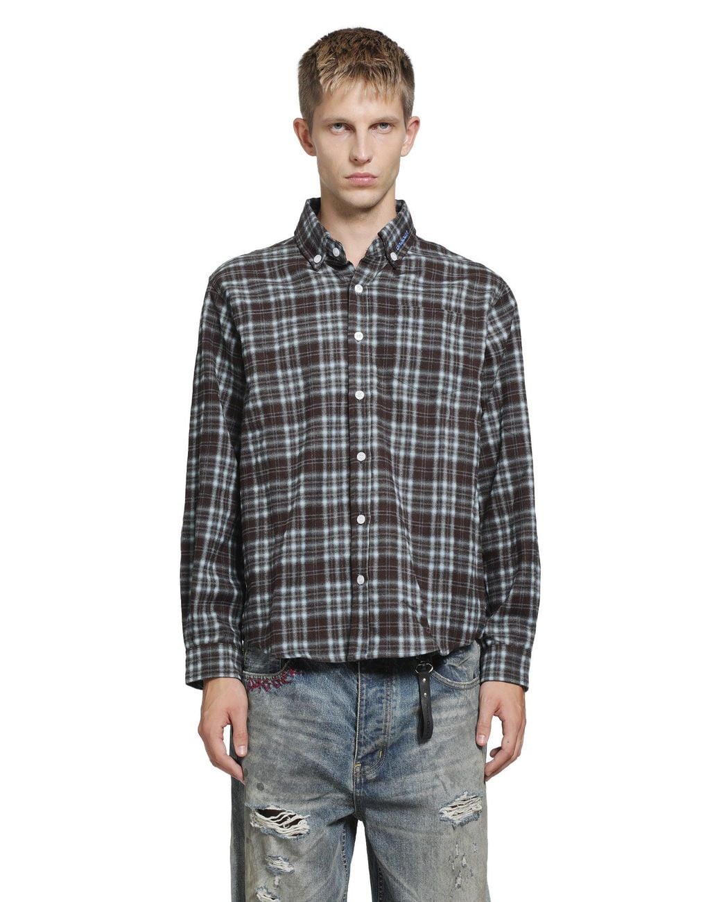 DAGGER Black Micro Check Flannel Shirt for men