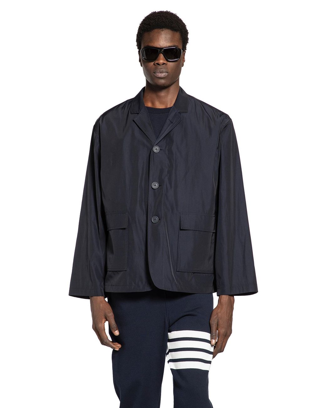 Thom Browne Blue Packable Logo Print Jacket In for men