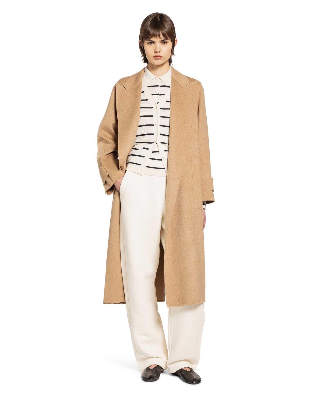 Max Mara White Striped Cashmere Silk Polo