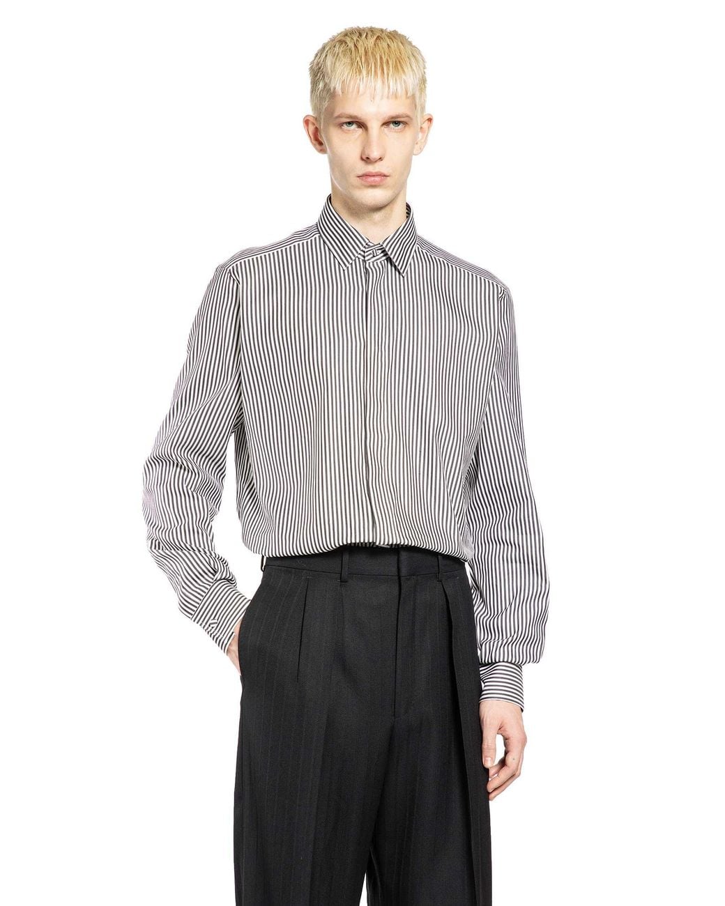 Tom Ford Gray Silk Cotton Striped Classic Shirt for men