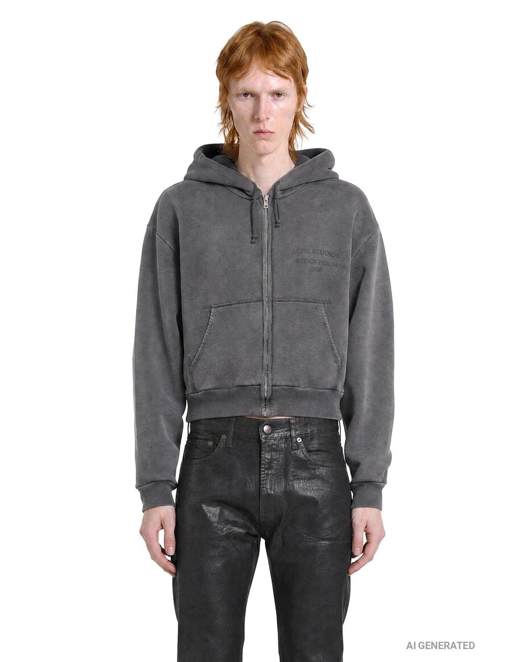 Acne Gray 1996 Logo Zip-Up Hoodie for men