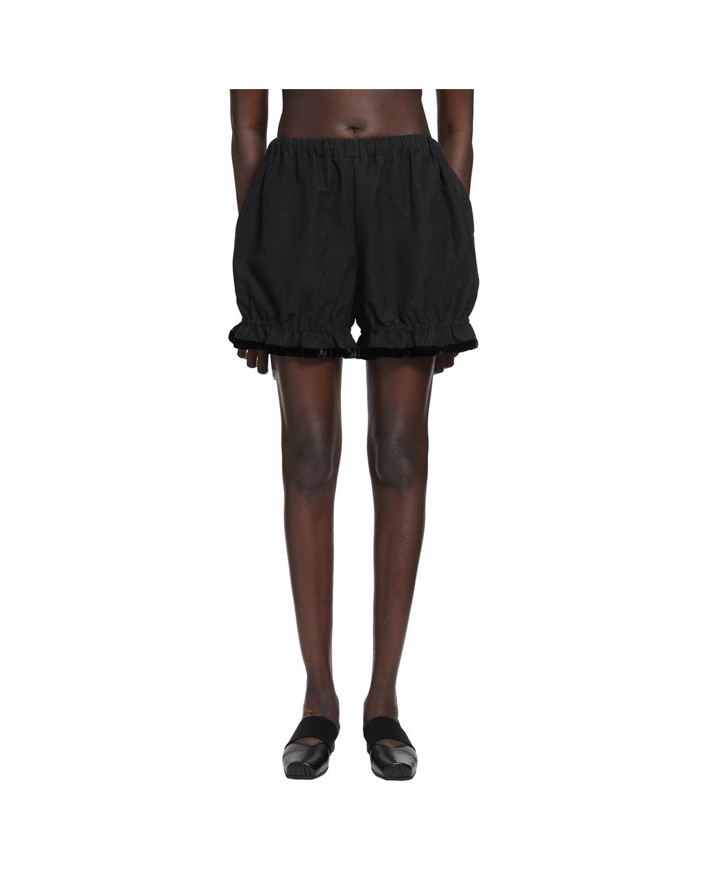 Renli Su Black Cotton Linen Balloon Shorts