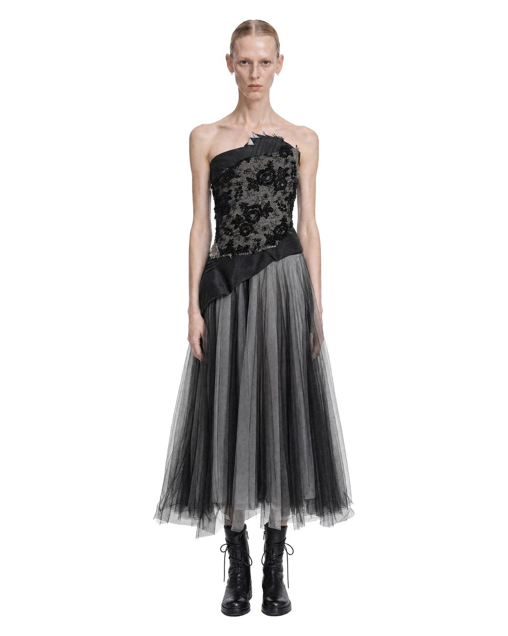 Marc Le Bihan Black Beaded Brocade Corset Top
