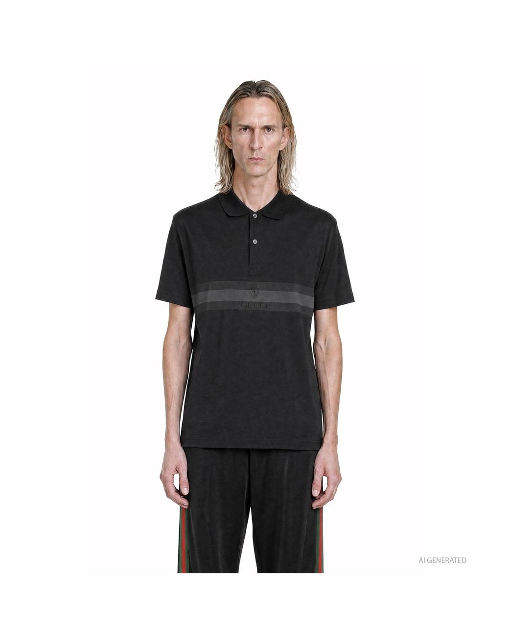 Gucci Black Web And Crest Jersey Polo for men