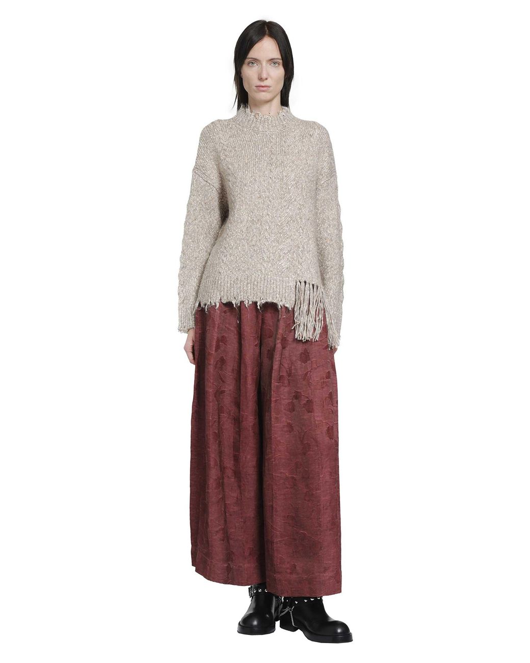 YA YI Gray Mantra Fringe Sweater