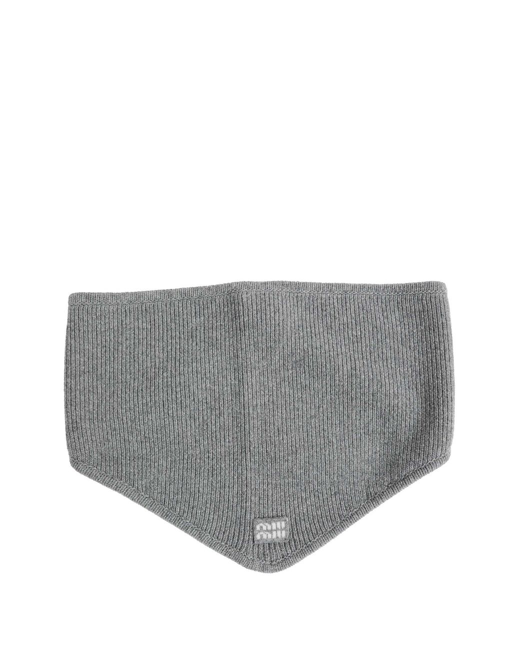 Miu Miu Gray Logo Patch Knitted Scarft